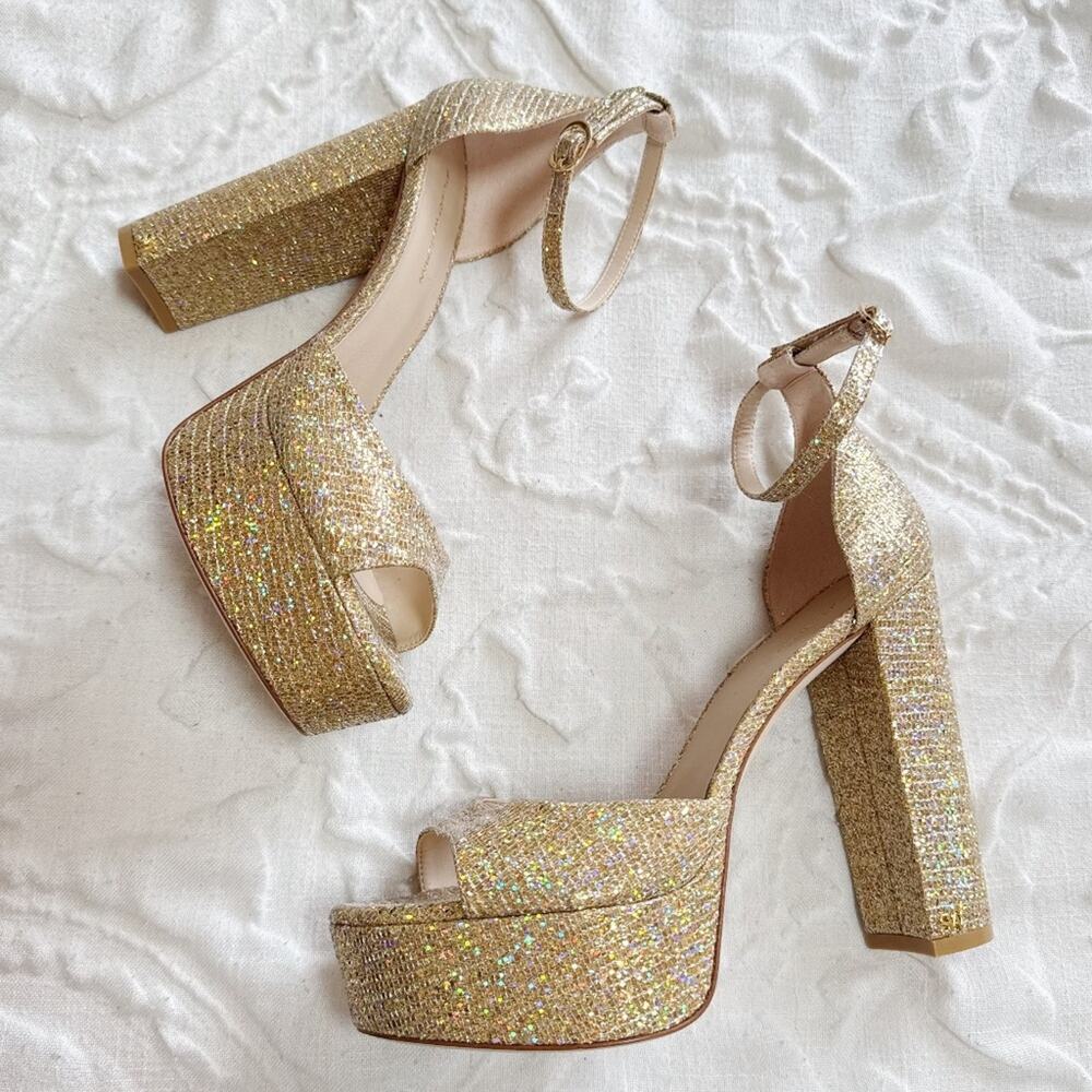 Stuart Weitzman Pamela Glitter Platform Sandal Size 9.5 New - Picture 3 of 10